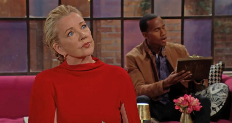 Nikki (Melody Thomas Scott) demande des comptes à Tucker (Trevor St. John) dans Les feux de l’amour sur TF1