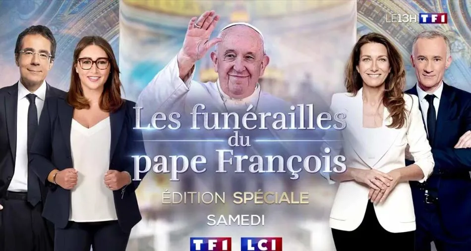 TF1 propose une édition spéciale dès 8 heures pour les funérailles du pape François ce samedi 26 avril 2025. TF1 propose une édition spéciale dès 8 heures pour les funérailles du pape François ce samedi 26 avril 2025.